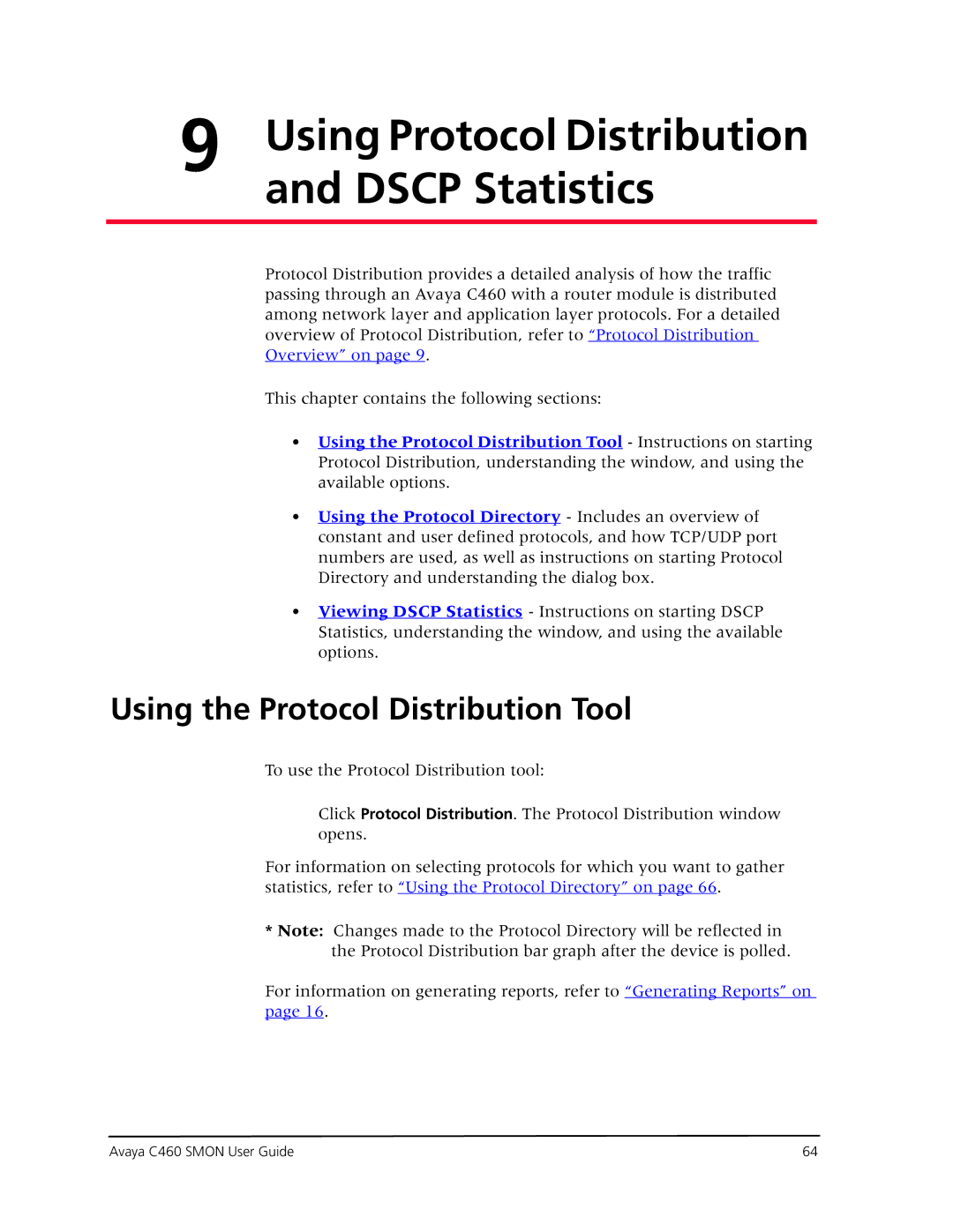 Avaya C460 SMON manual Dscp Statistics, Using the Protocol Distribution Tool 