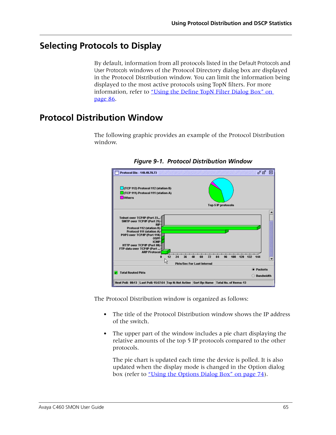 Avaya C460 SMON manual Selecting Protocols to Display, Protocol Distribution Window 