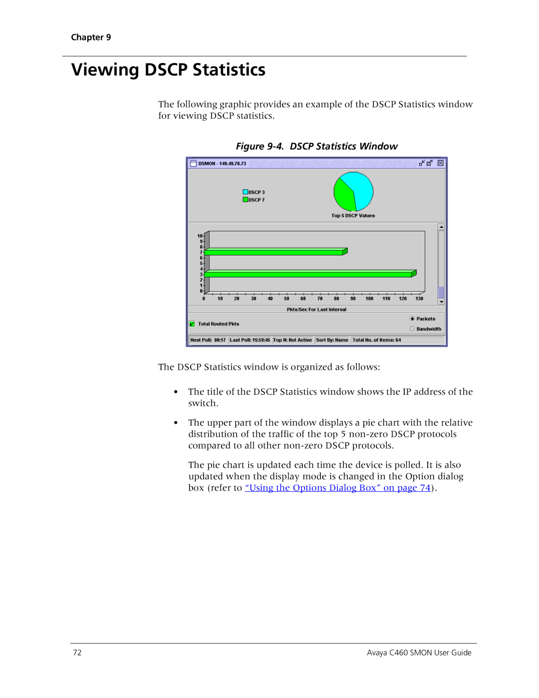 Avaya C460 SMON manual Viewing Dscp Statistics, Dscp Statistics Window 