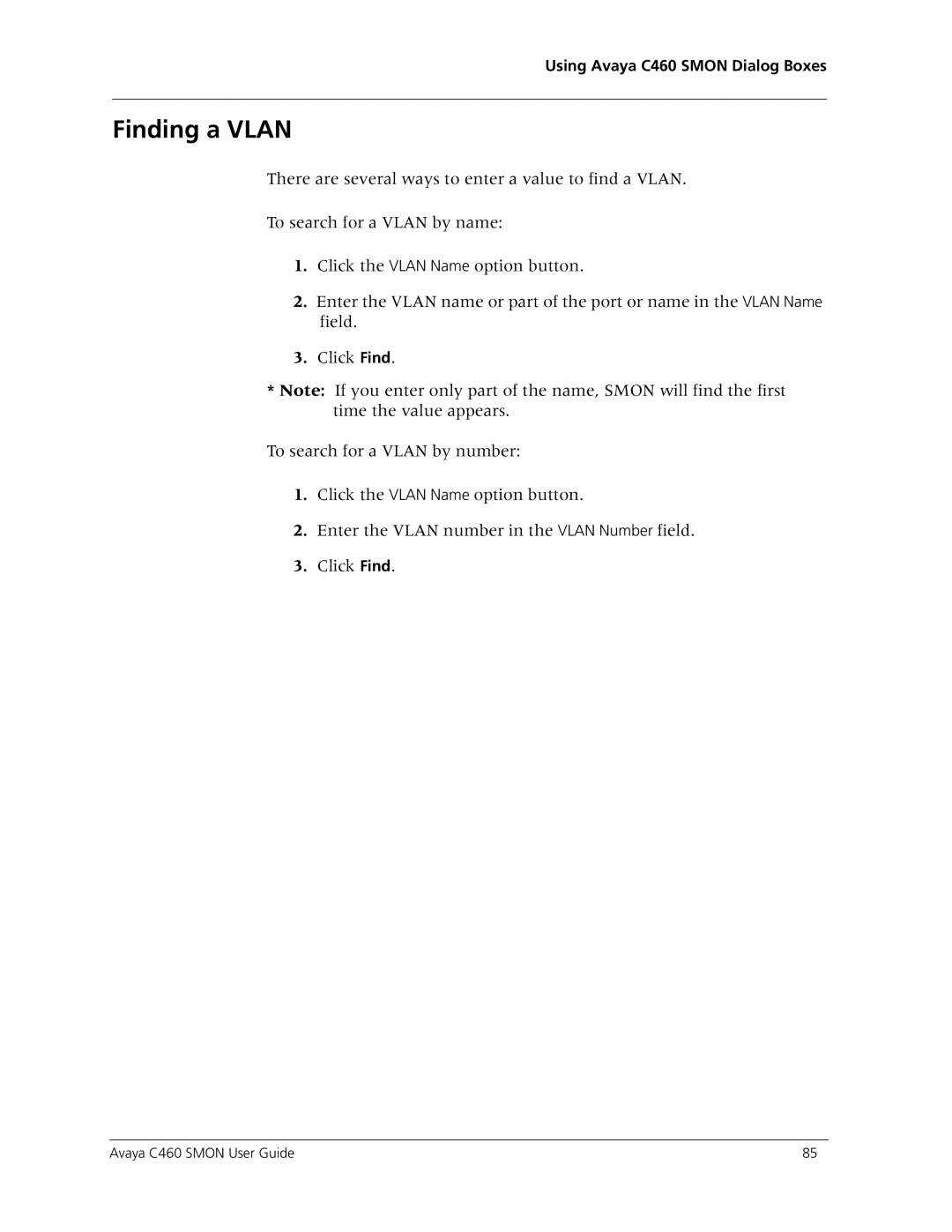 Avaya C460 SMON manual Finding a Vlan 
