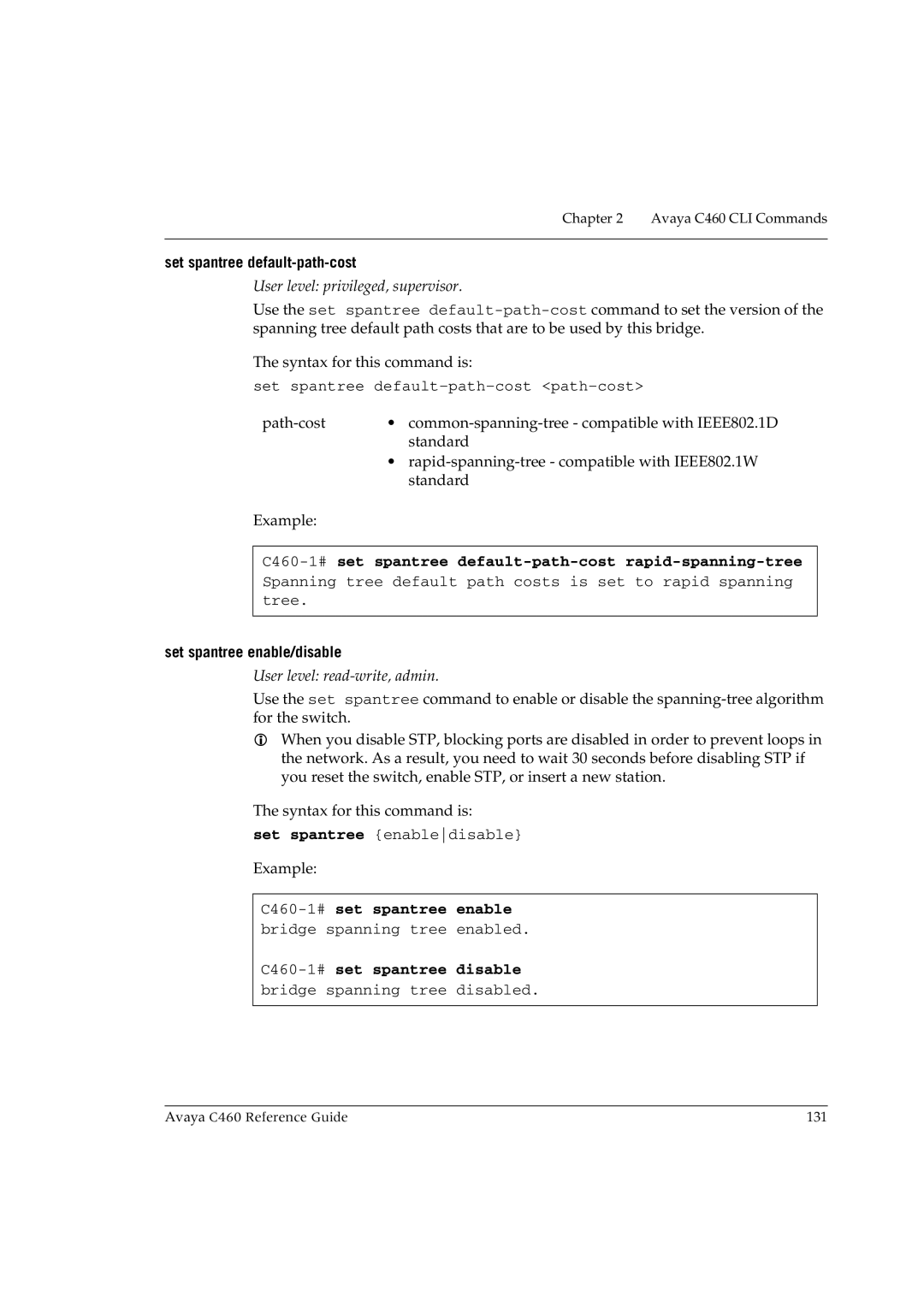 Avaya manual Set spantree default-path-cost, C460-1#set spantree default-path-cost rapid-spanning-tree 