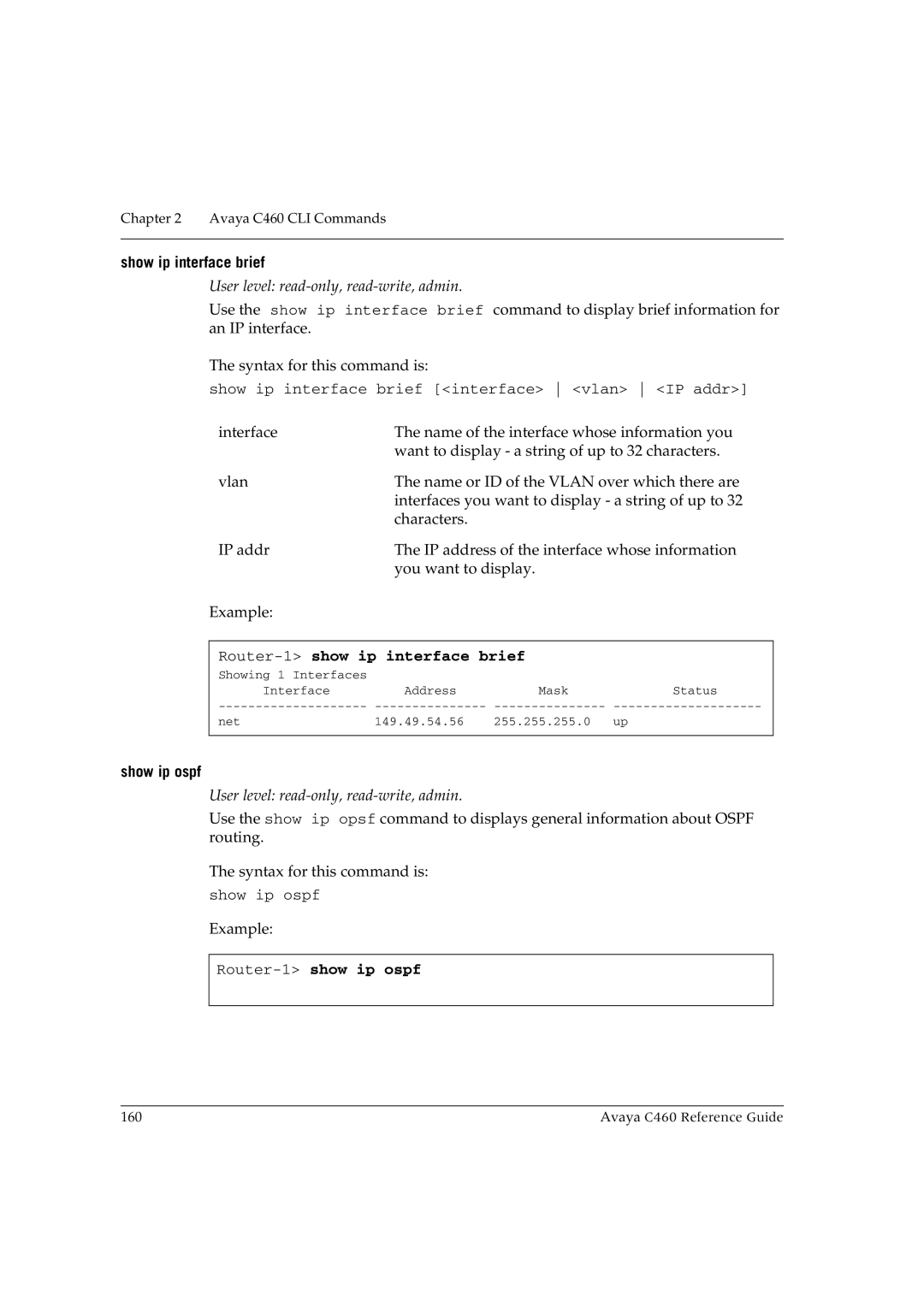 Avaya C460 manual Show ip interface brief, Router-1show ip interface brief, Show ip ospf, Router-1show ip ospf 