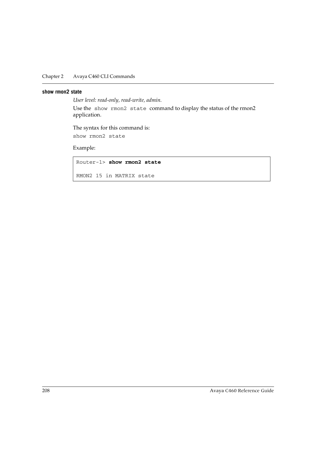 Avaya C460 manual Show rmon2 state, Router-1show rmon2 state 