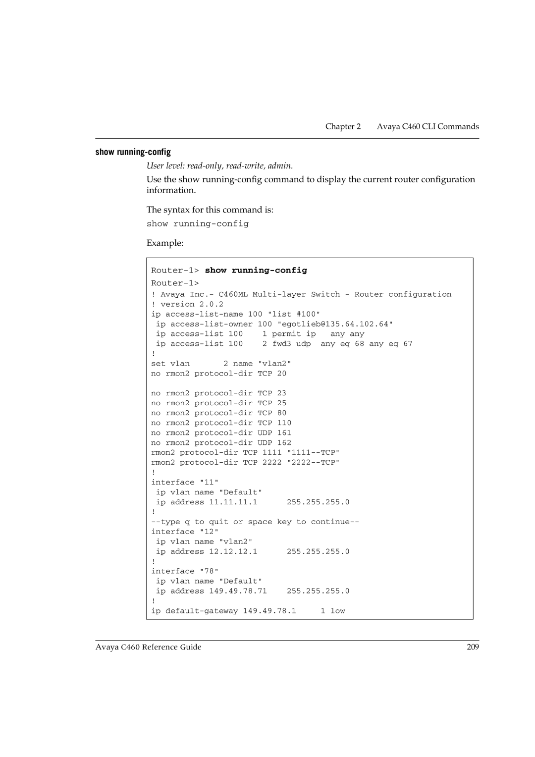 Avaya C460 manual Show running-config, Router-1show running-config 