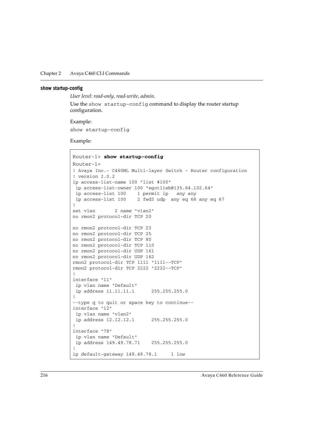 Avaya C460 manual Show startup-config, Router-1show startup-config 