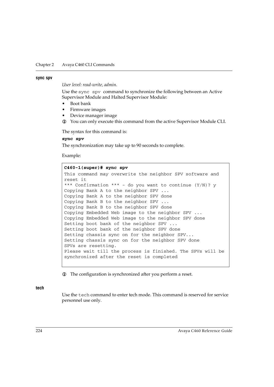 Avaya manual Sync spv, C460-1super# sync spv, Tech 