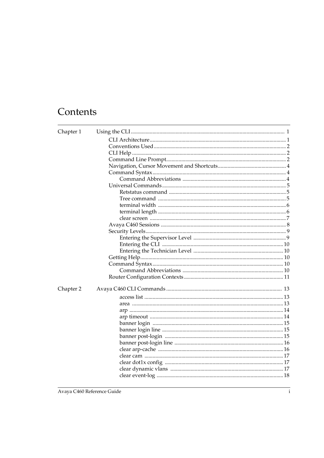 Avaya C460 manual Contents 