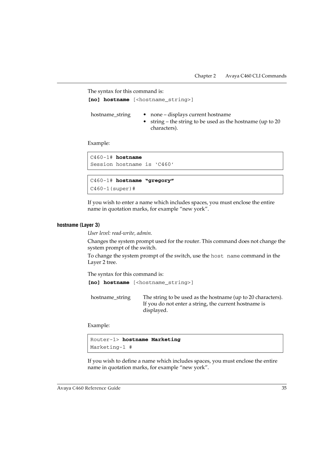 Avaya manual C460-1#hostname gregory, Hostname Layer, Router-1hostname Marketing 