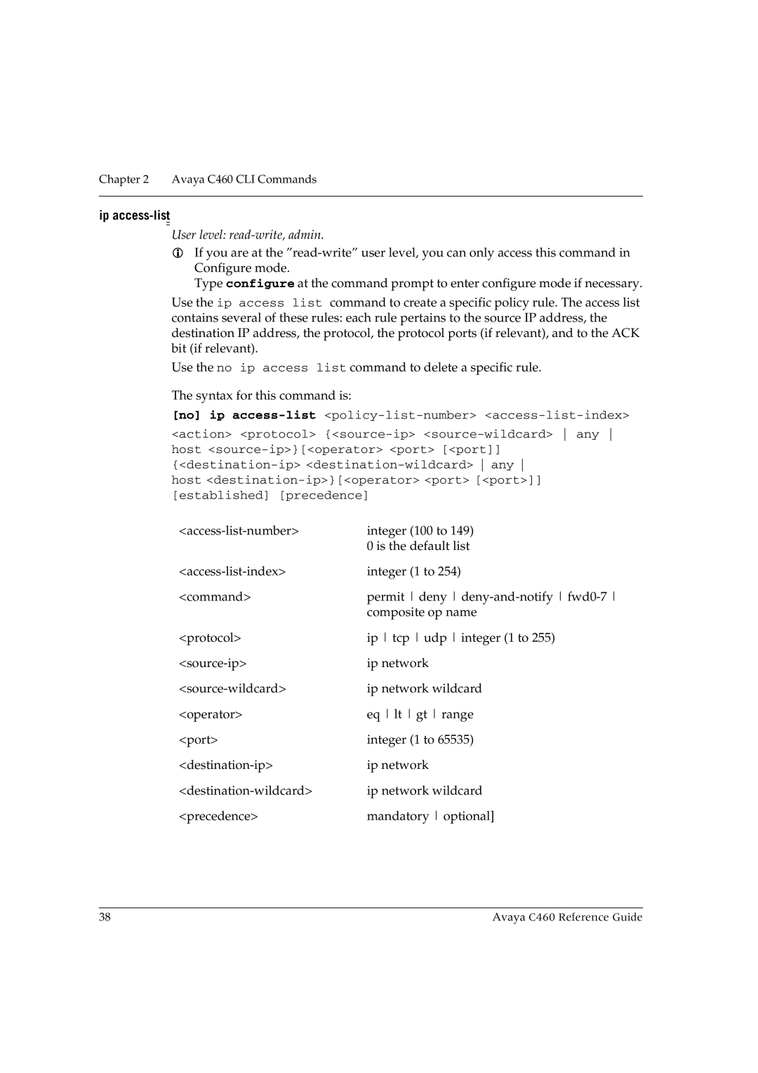 Avaya C460 manual Ip access-list 