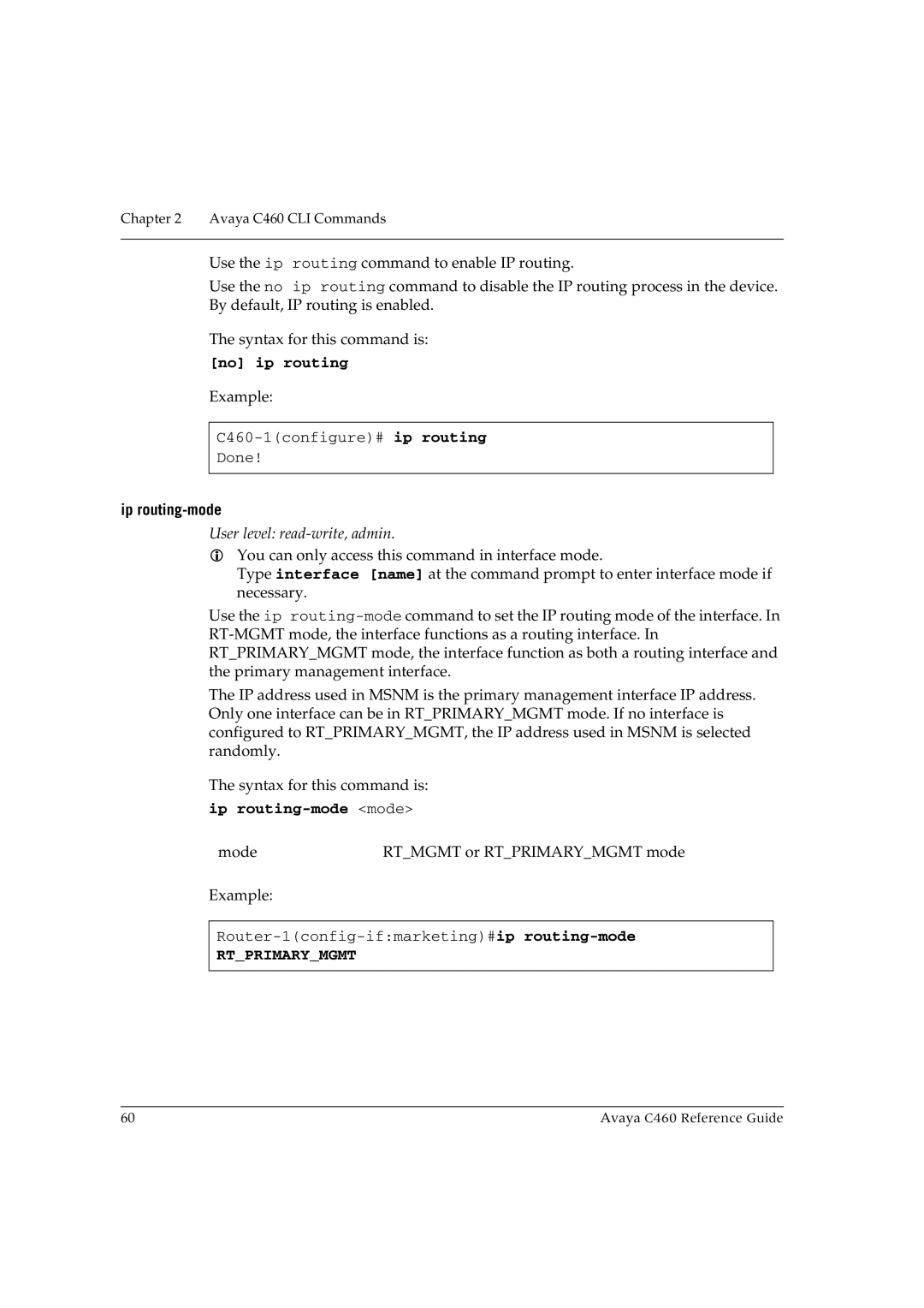 Avaya C460 manual No ip routing, Ip routing-mode mode 