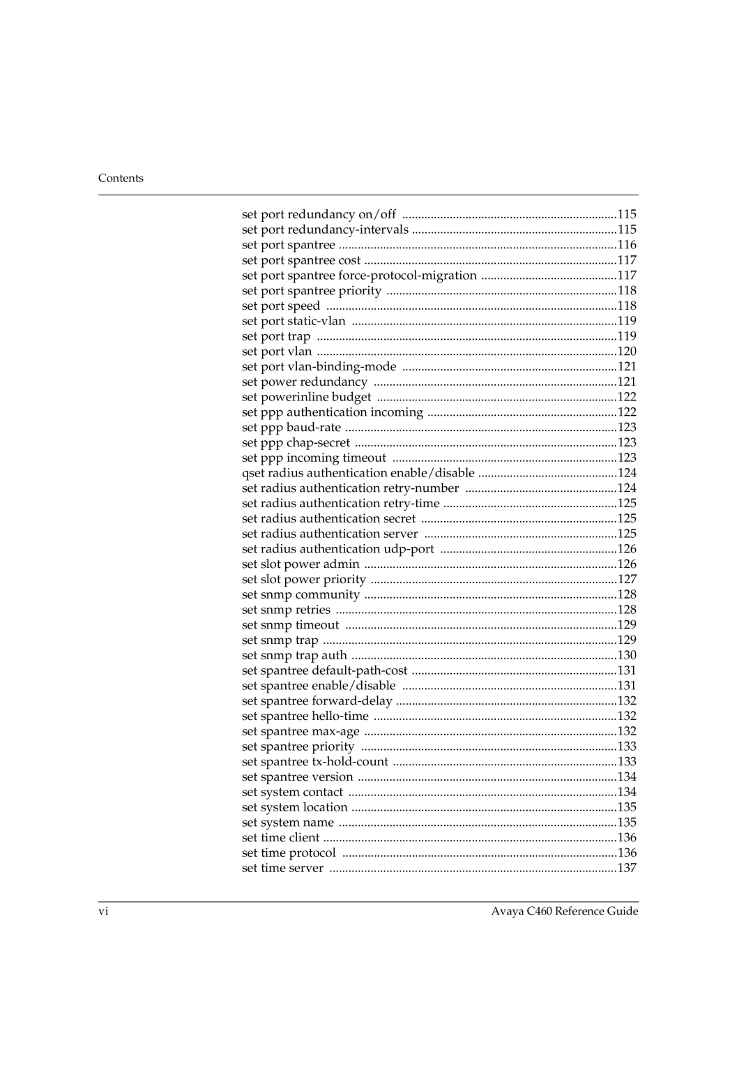 Avaya C460 manual Contents 