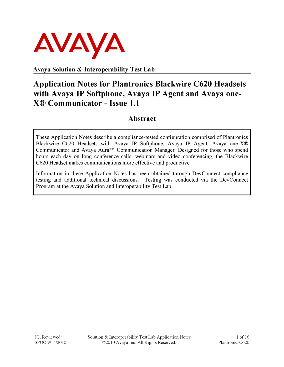 Avaya C620 manual Abstract 