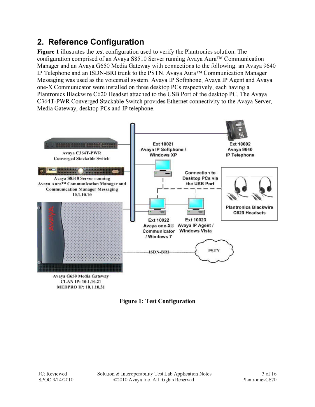 Avaya C620 manual Reference Configuration, Test Configuration 