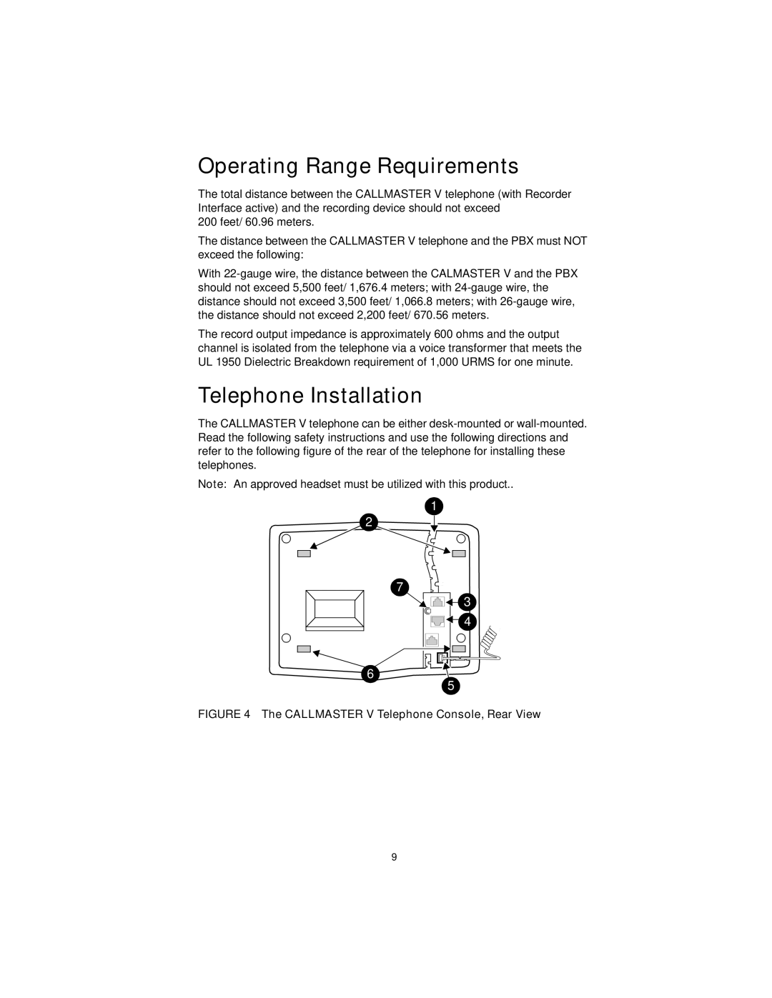 Avaya Callmaster V manual Operating Range Requirements, Telephone Installation 