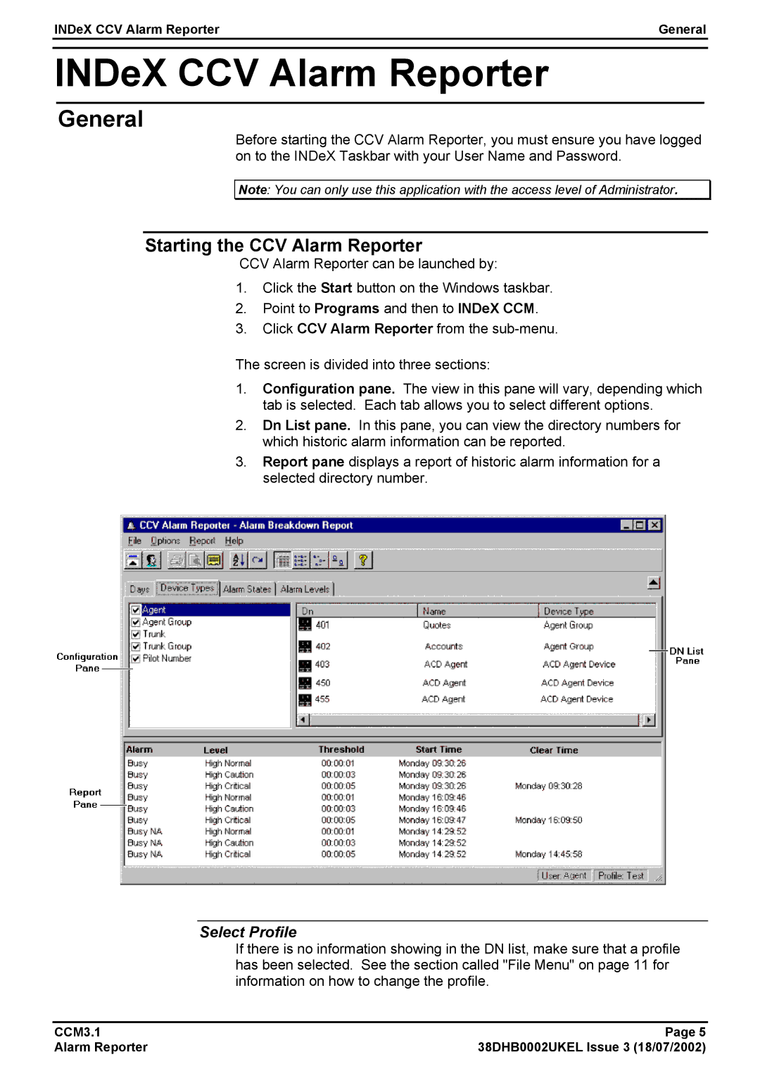 Avaya CCM3.1 manual INDeX CCV Alarm Reporter, Starting the CCV Alarm Reporter 