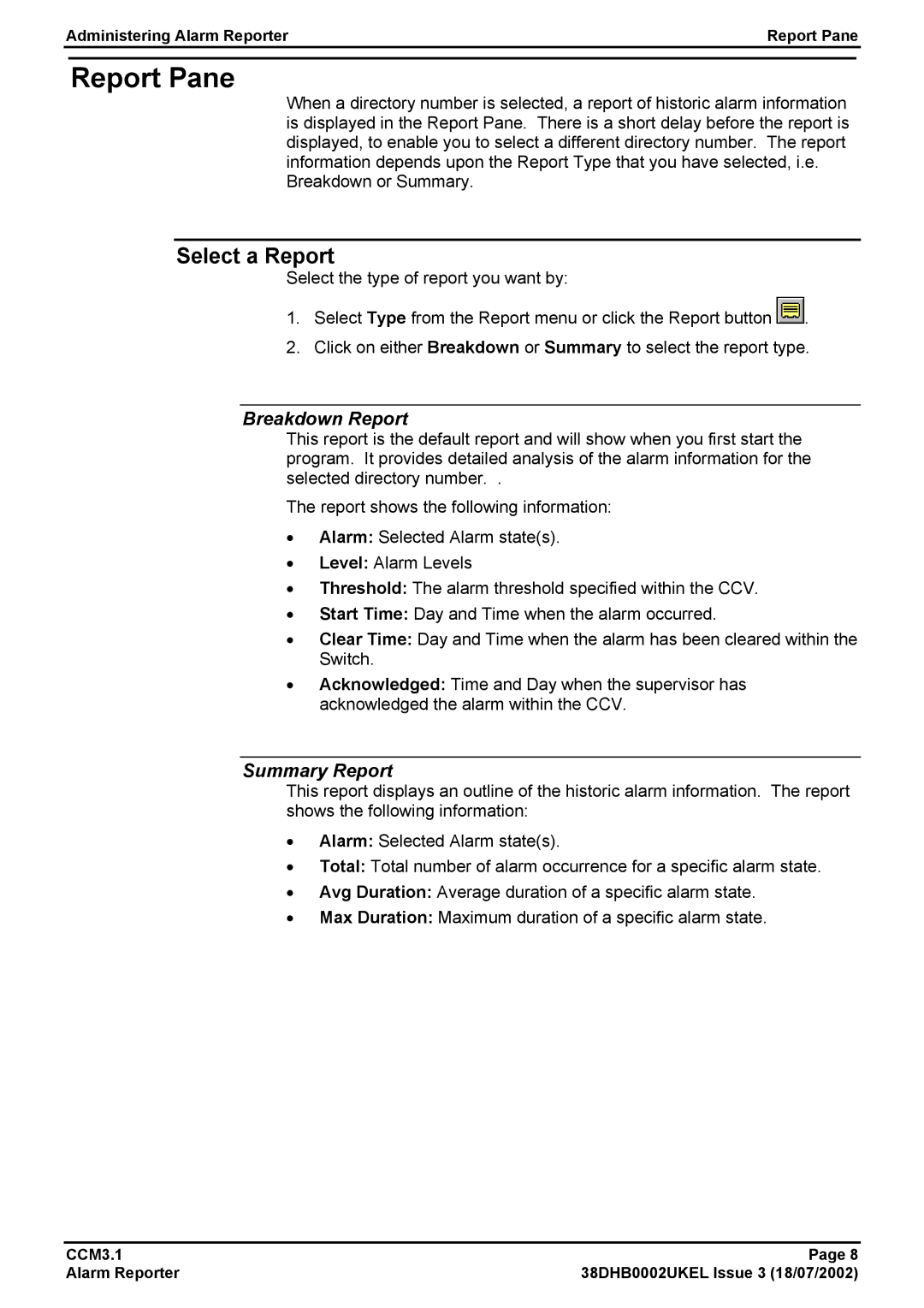 Avaya CCM3.1 manual Report Pane, Select a Report 