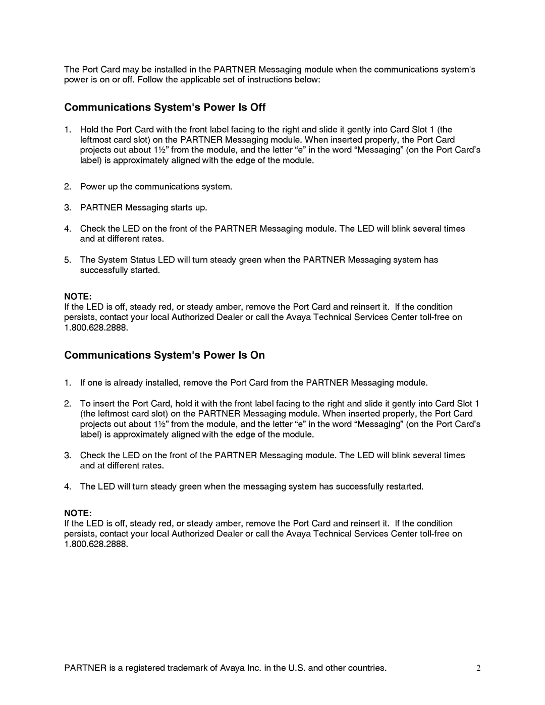 Avaya CIB 3236 important safety instructions Communications Systems Power Is Off, Communications Systems Power Is On 