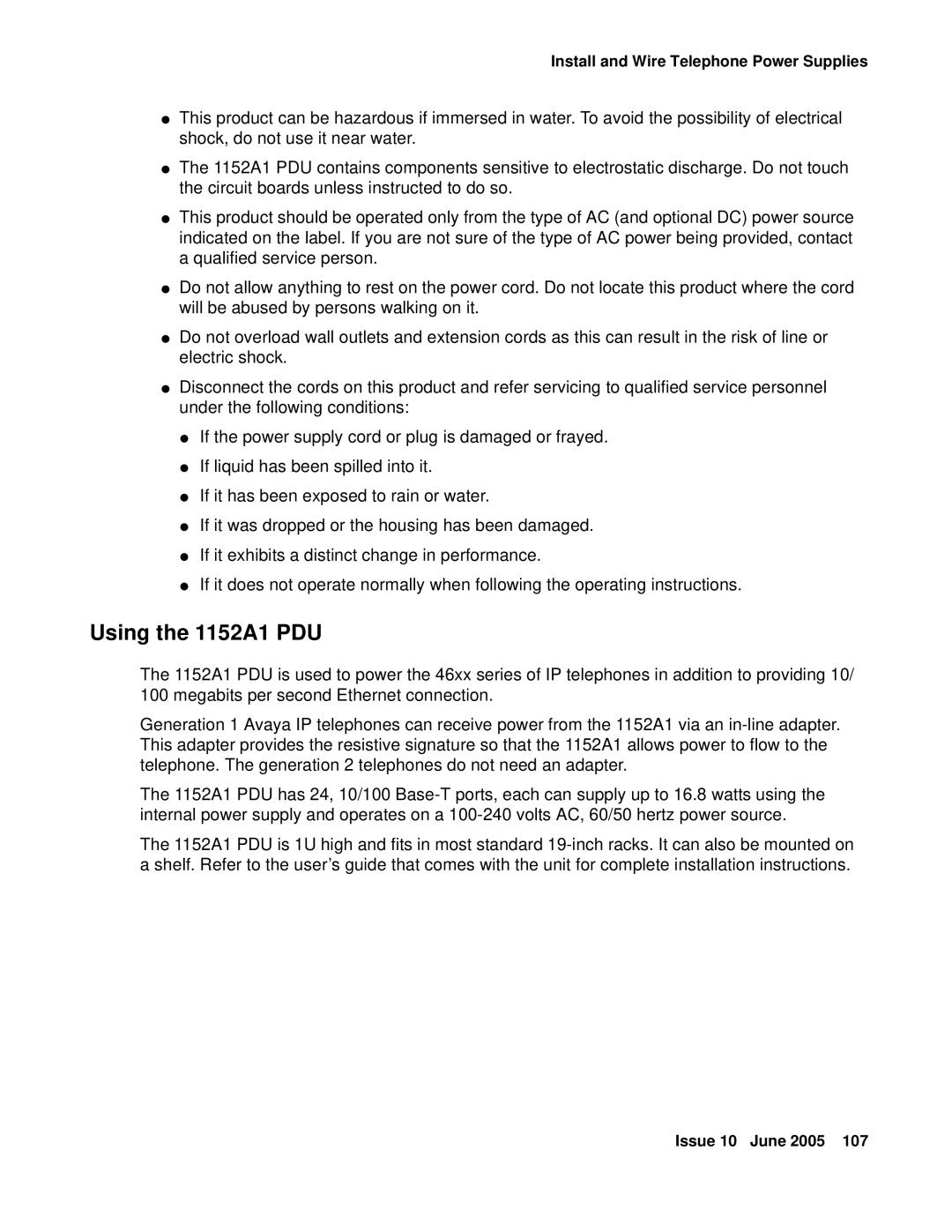 Avaya CMC1 manual Using the 1152A1 PDU 