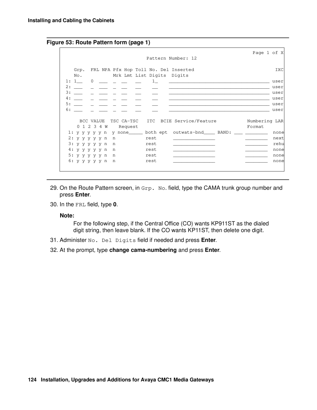 Avaya CMC1 manual Route Pattern form 