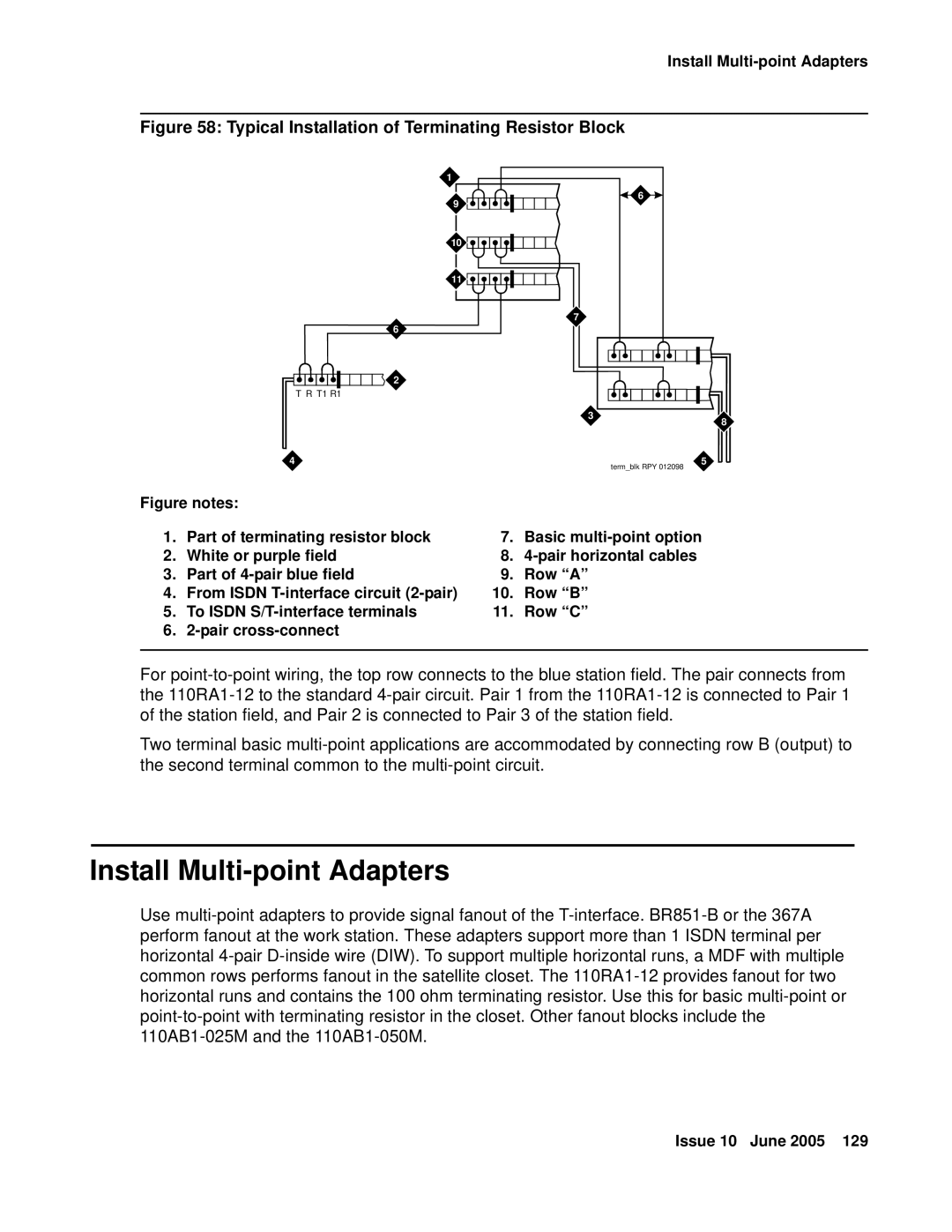 Avaya CMC1 manual Install Multi-point Adapters, Typical Installation of Terminating Resistor Block 