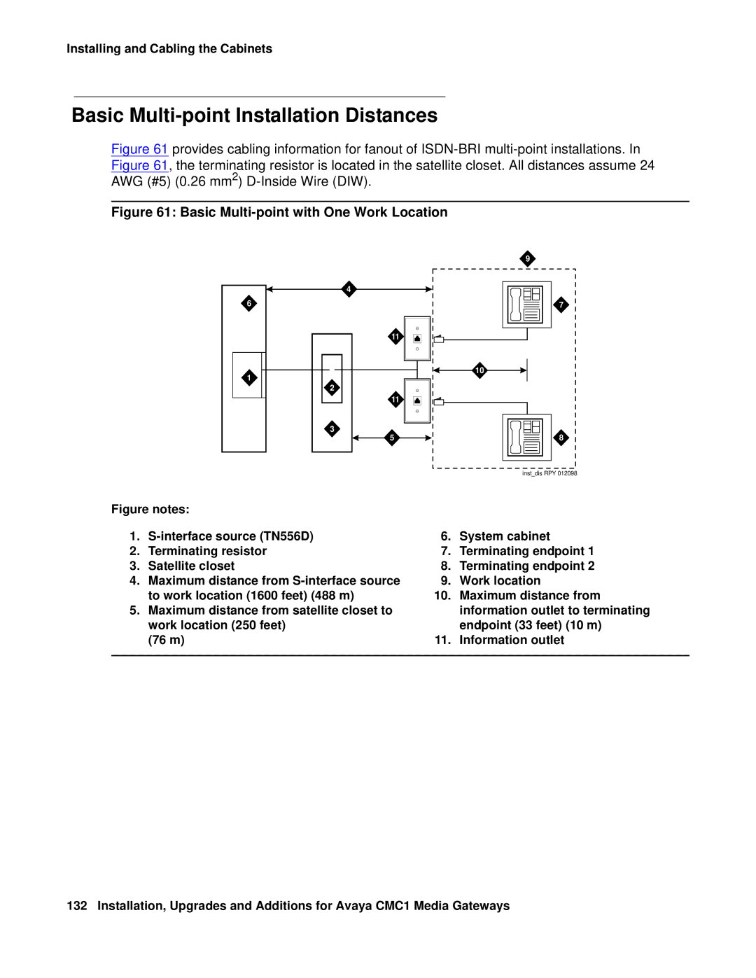 Avaya CMC1 manual Basic Multi-point Installation Distances, Basic Multi-point with One Work Location 