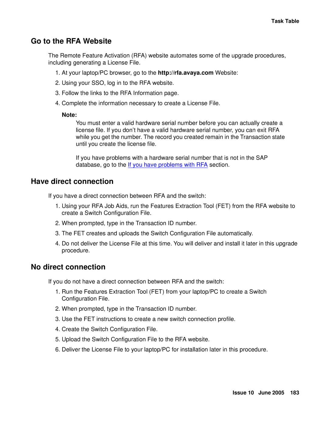 Avaya CMC1 manual Go to the RFA Website, Have direct connection 