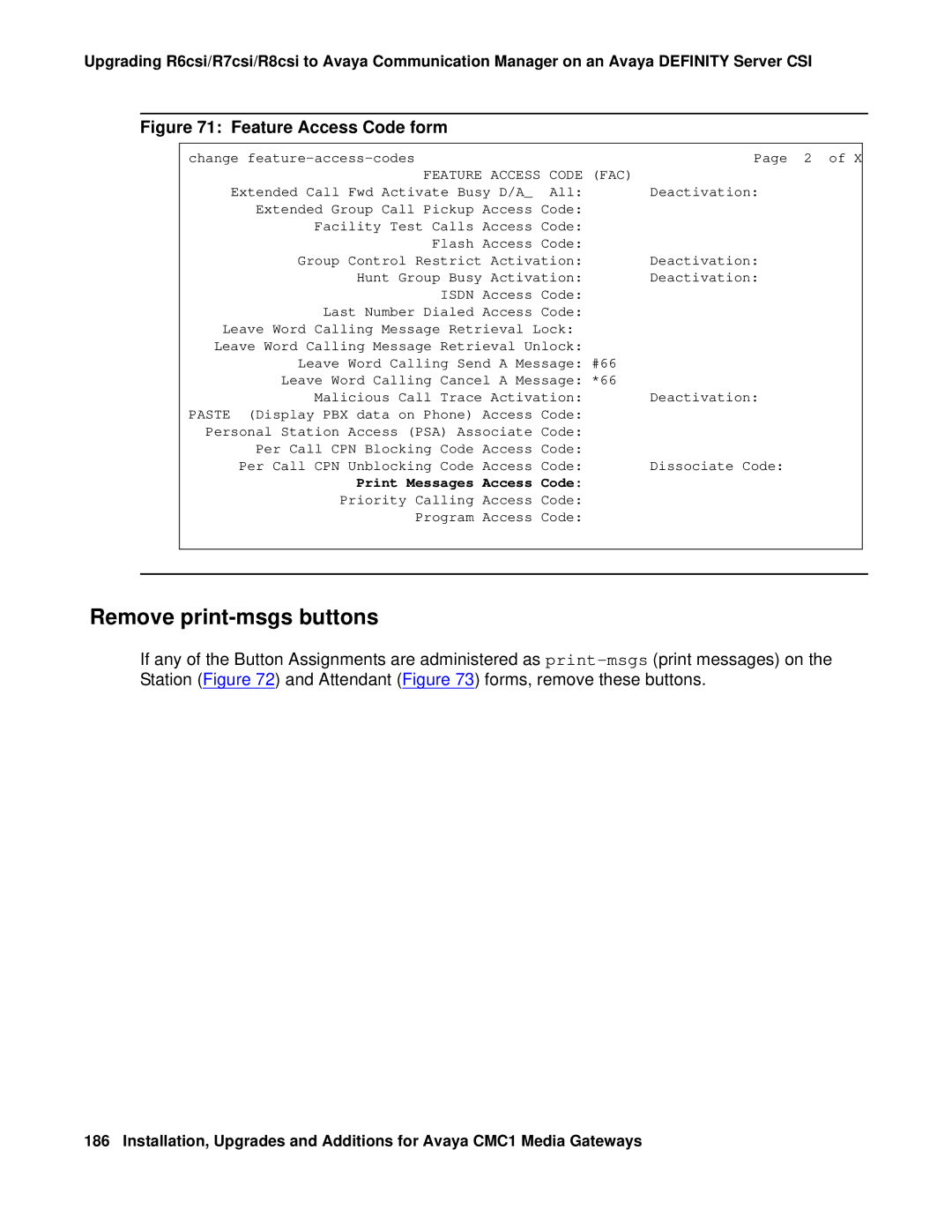 Avaya CMC1 manual Remove print-msgs buttons, Isdn 