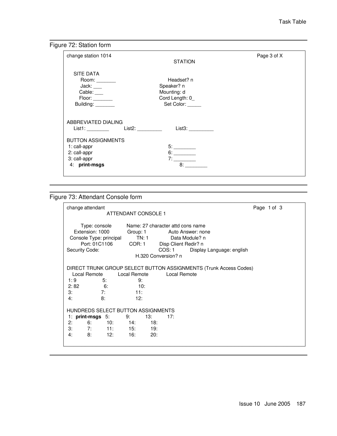 Avaya CMC1 manual Station Site Data, Abbreviated Dialing, Button Assignments, Attendant Console, Cor, Cos 