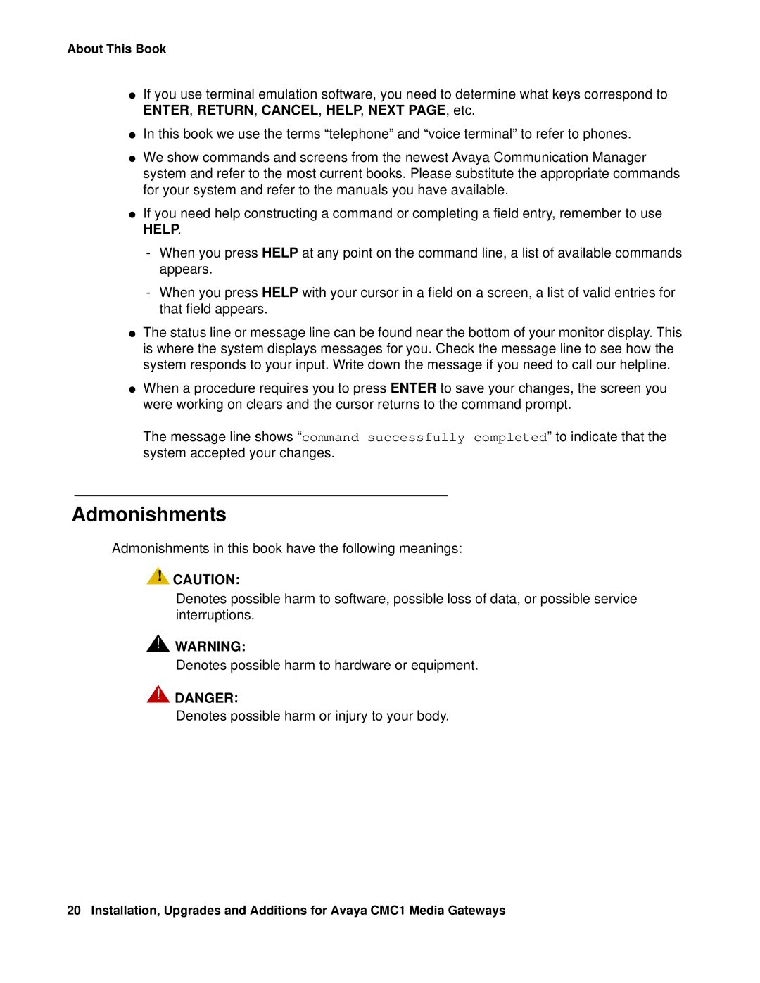 Avaya CMC1 manual Admonishments 