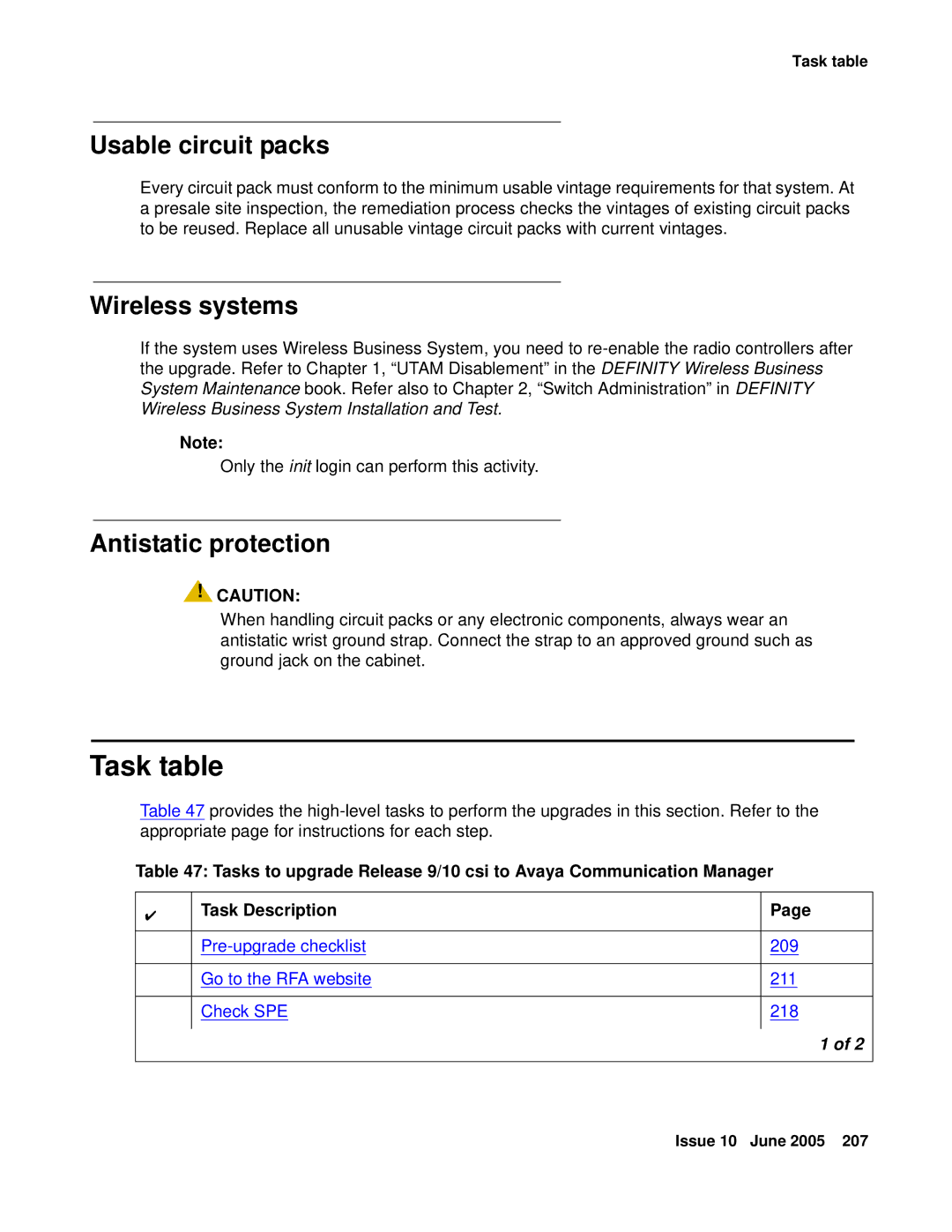 Avaya CMC1 manual Wireless systems, Antistatic protection 