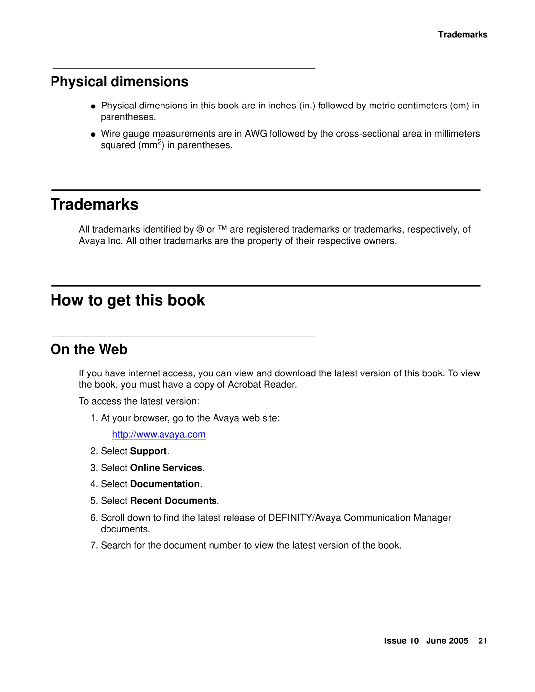 Avaya CMC1 manual Trademarks, How to get this book, Physical dimensions, On the Web 