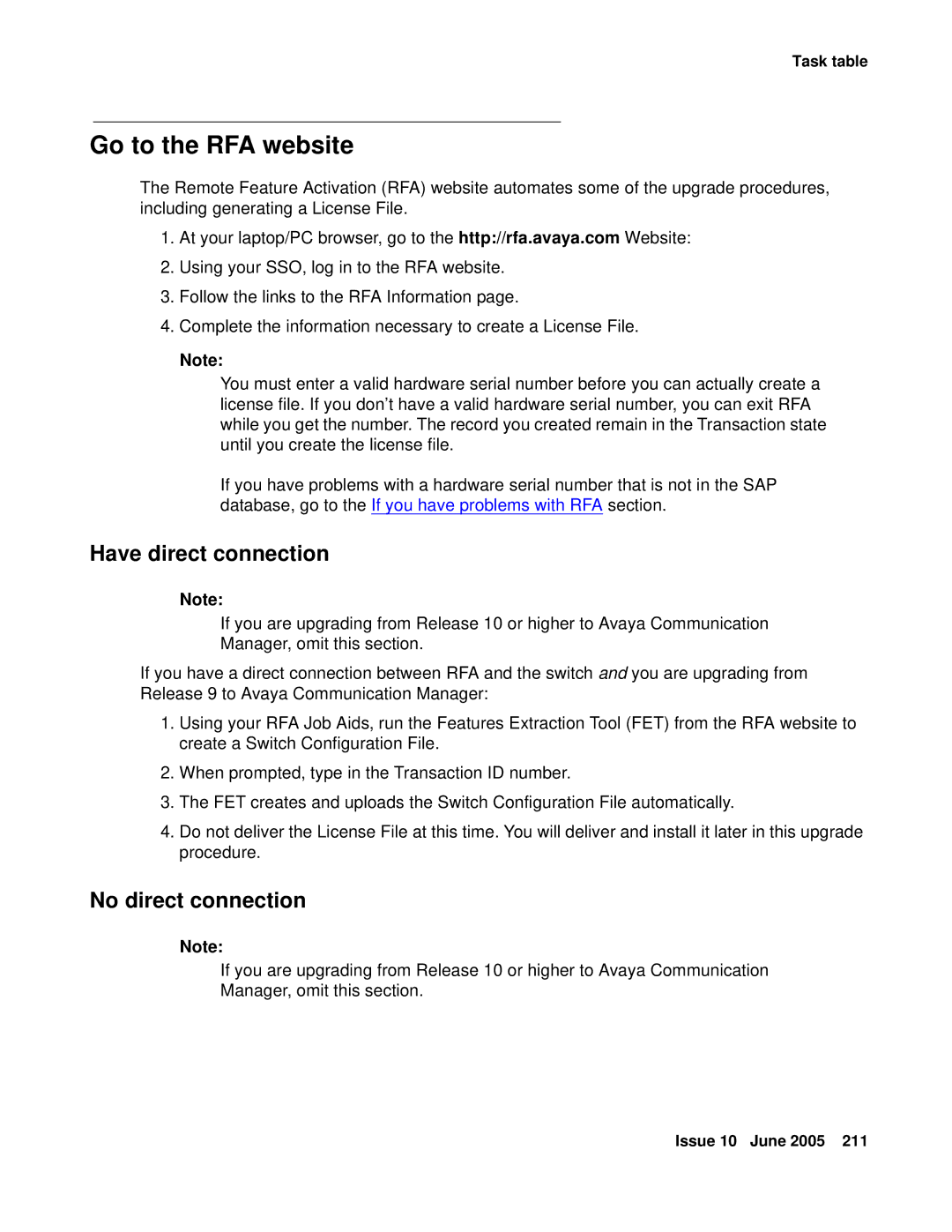 Avaya CMC1 manual Go to the RFA website, Have direct connection 