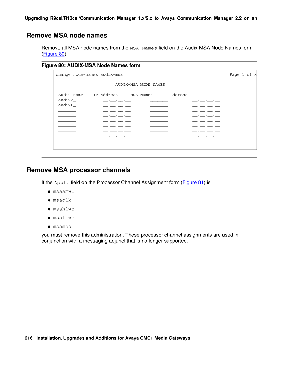 Avaya CMC1 manual Remove MSA node names 