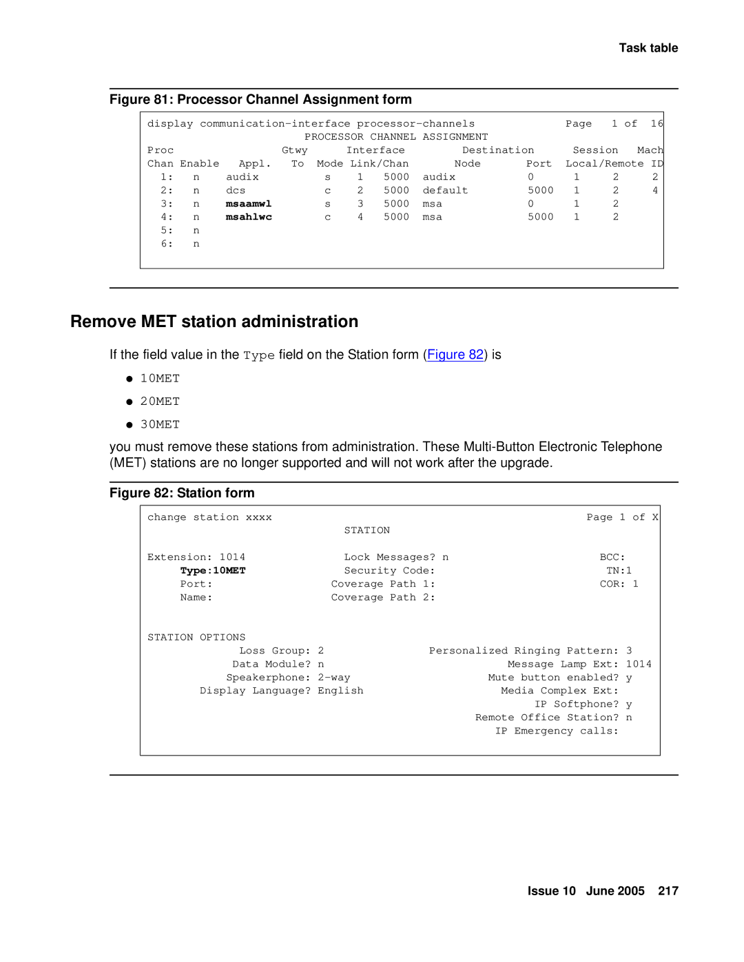 Avaya CMC1 manual Remove MET station administration 