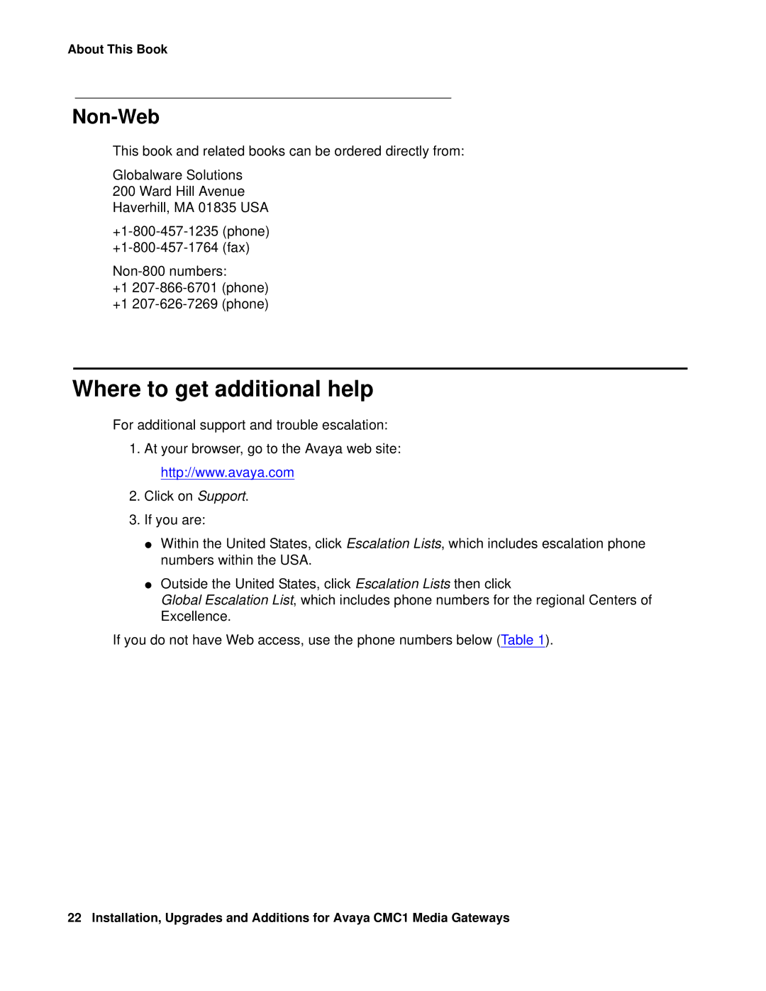 Avaya CMC1 manual Where to get additional help, Non-Web 