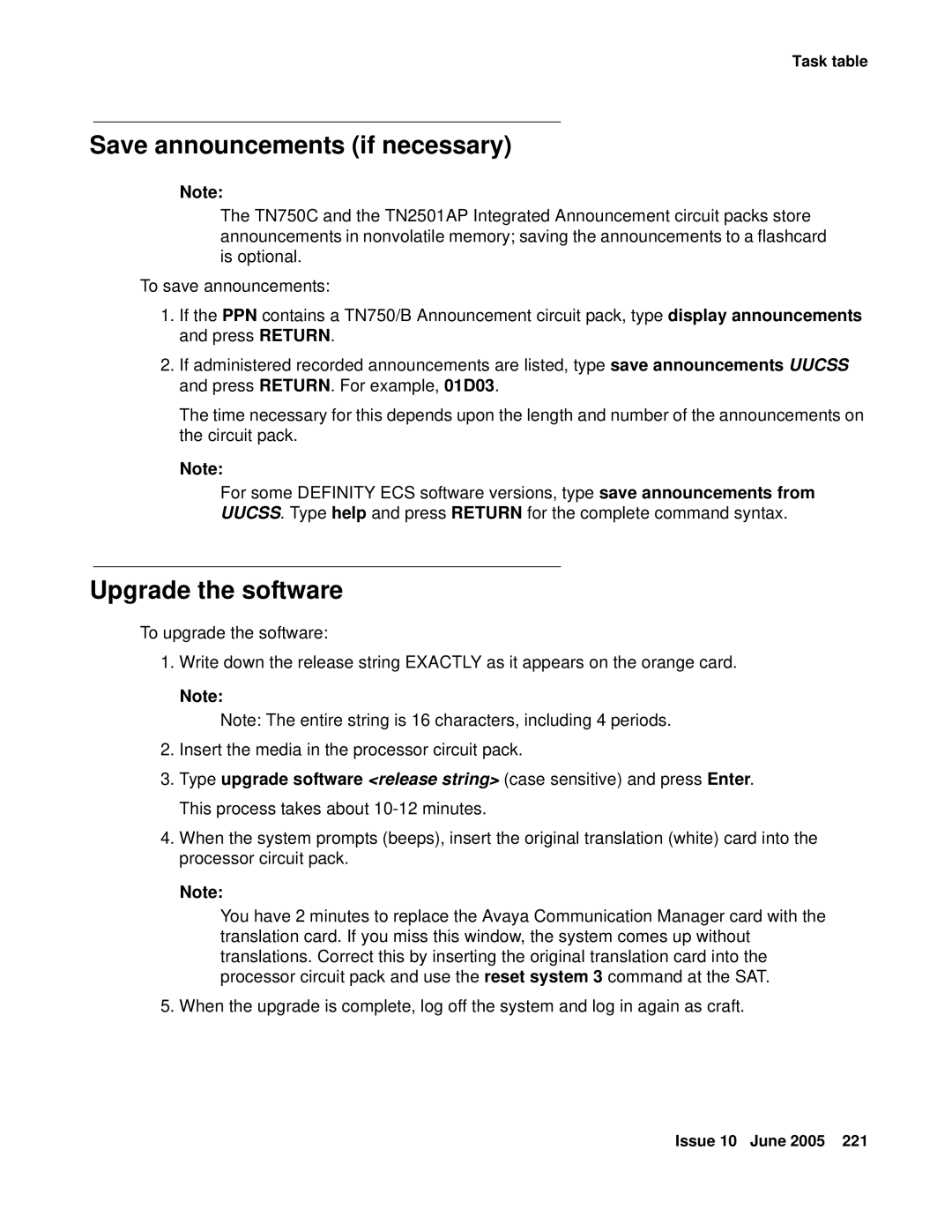 Avaya CMC1 manual Save announcements if necessary, Upgrade the software 