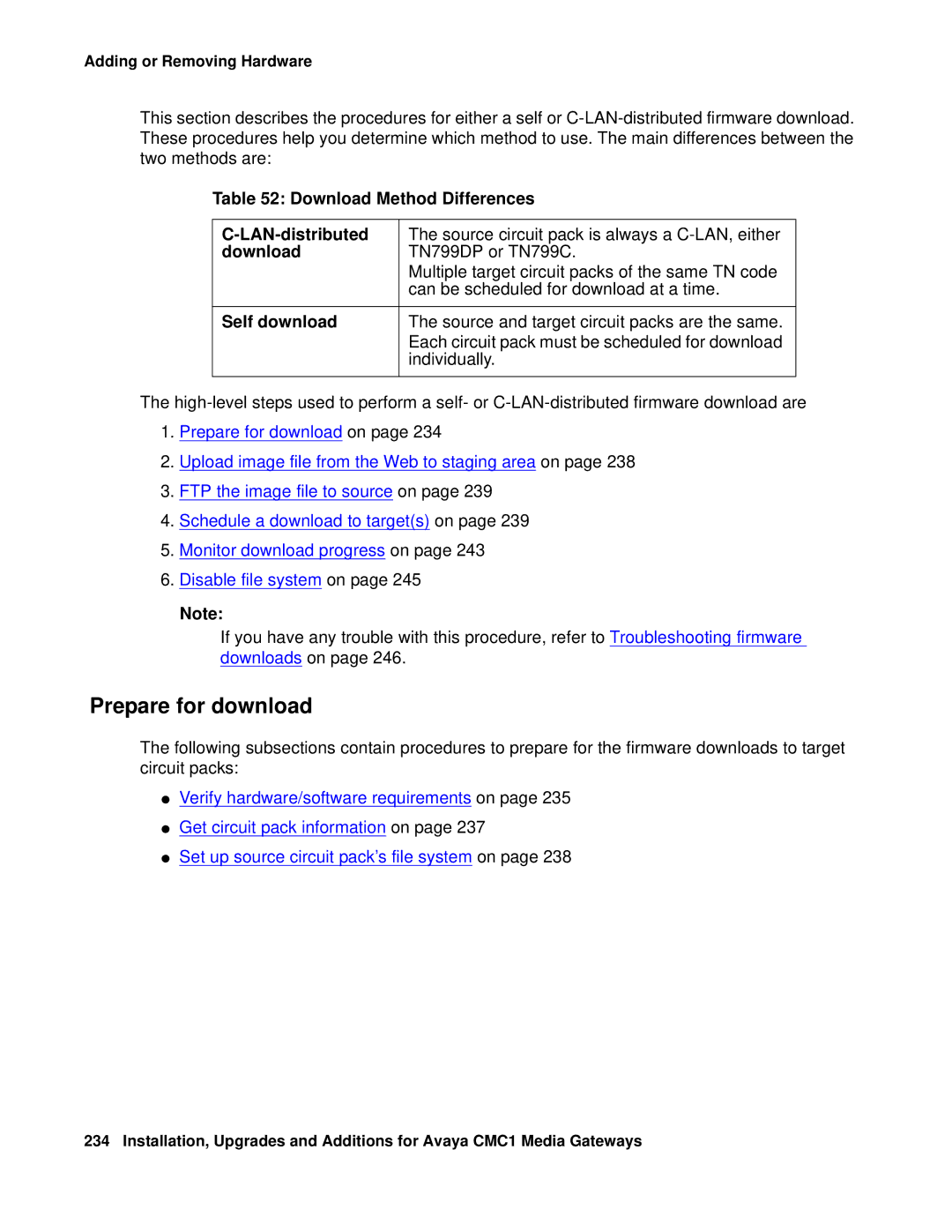 Avaya CMC1 manual Prepare for download, Download Method Differences LAN-distributed, Self download 