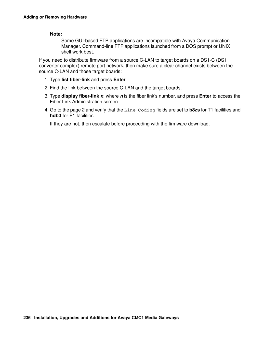 Avaya CMC1 manual Type list fiber-link and press Enter 