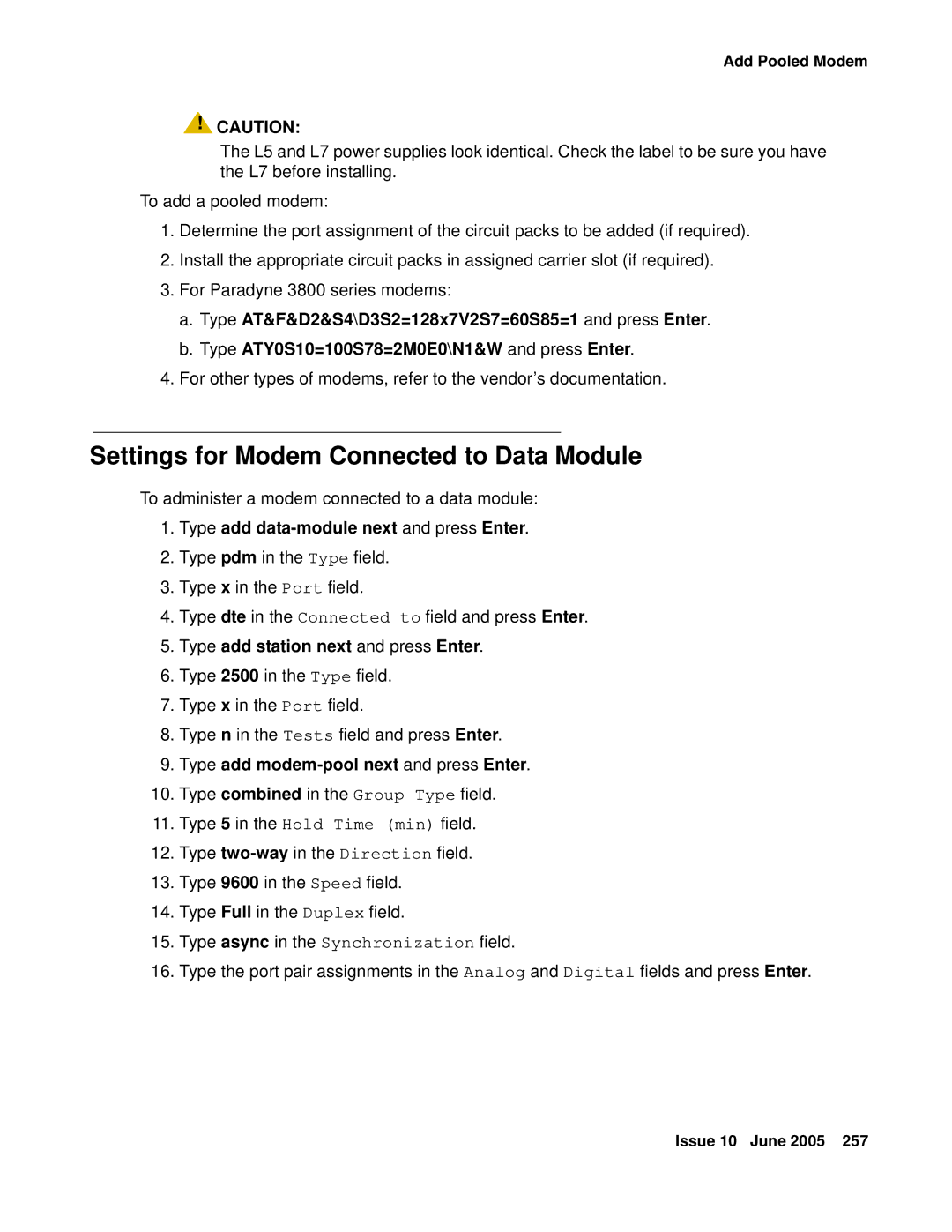 Avaya CMC1 manual Settings for Modem Connected to Data Module, Type add data-module next and press Enter 