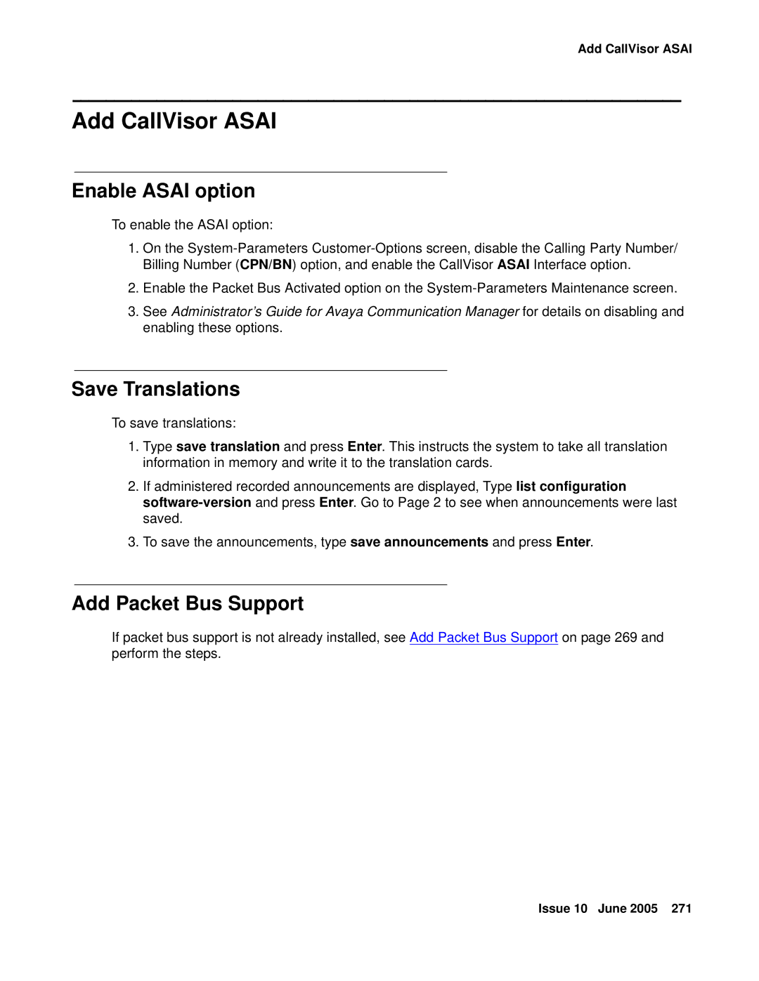 Avaya CMC1 manual Add CallVisor Asai, Enable Asai option 