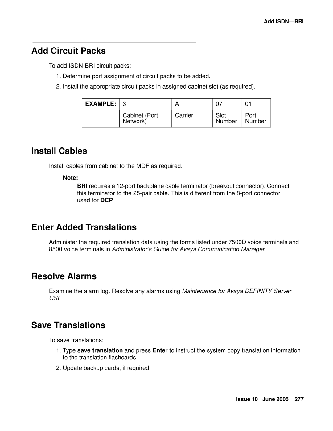 Avaya CMC1 manual Add ISDN-BRI 