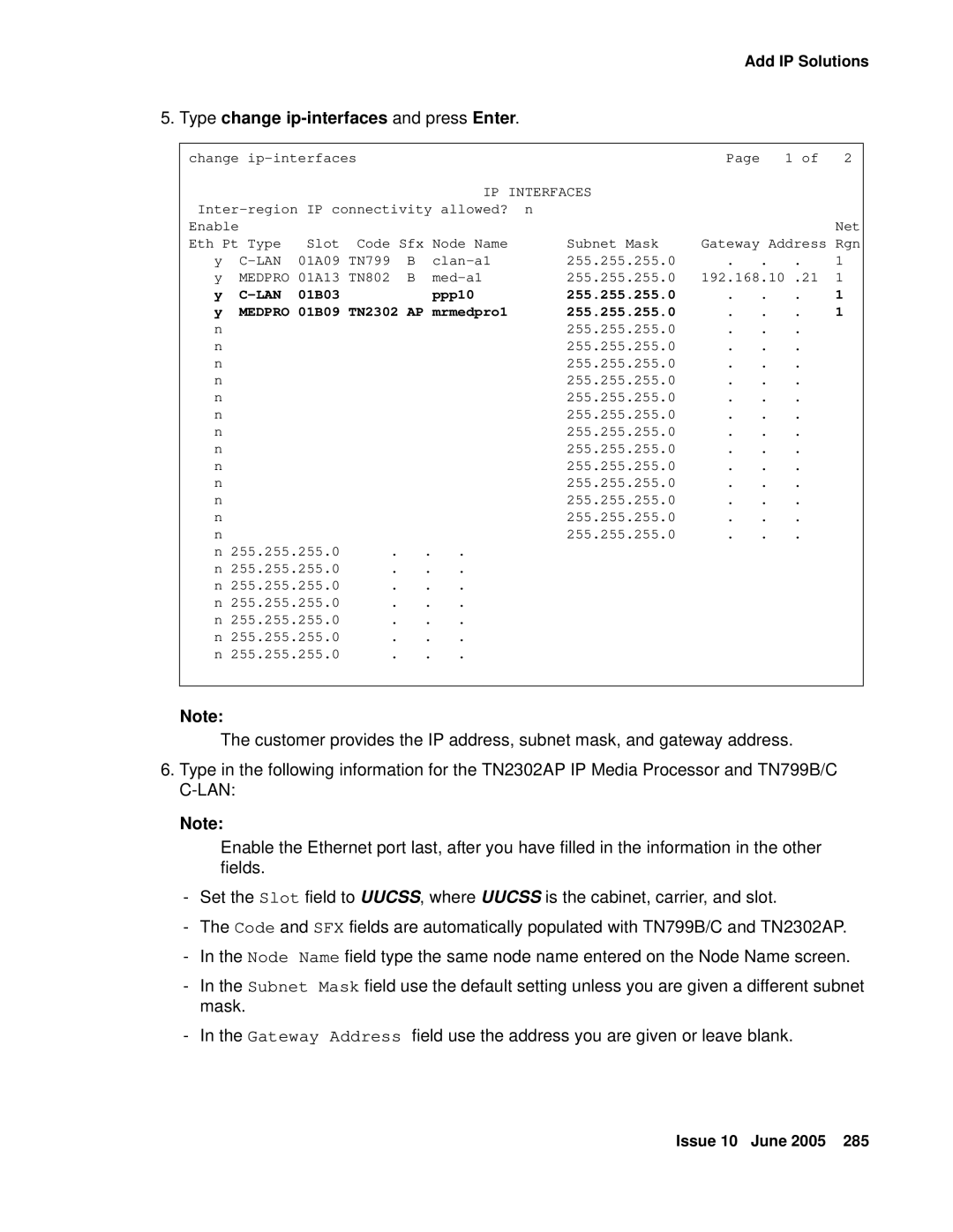 Avaya CMC1 manual Type change ip-interfaces and press Enter, IP Interfaces 