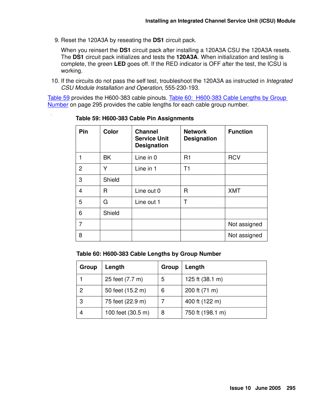 Avaya CMC1 manual H600-383 Cable Lengths by Group Number 