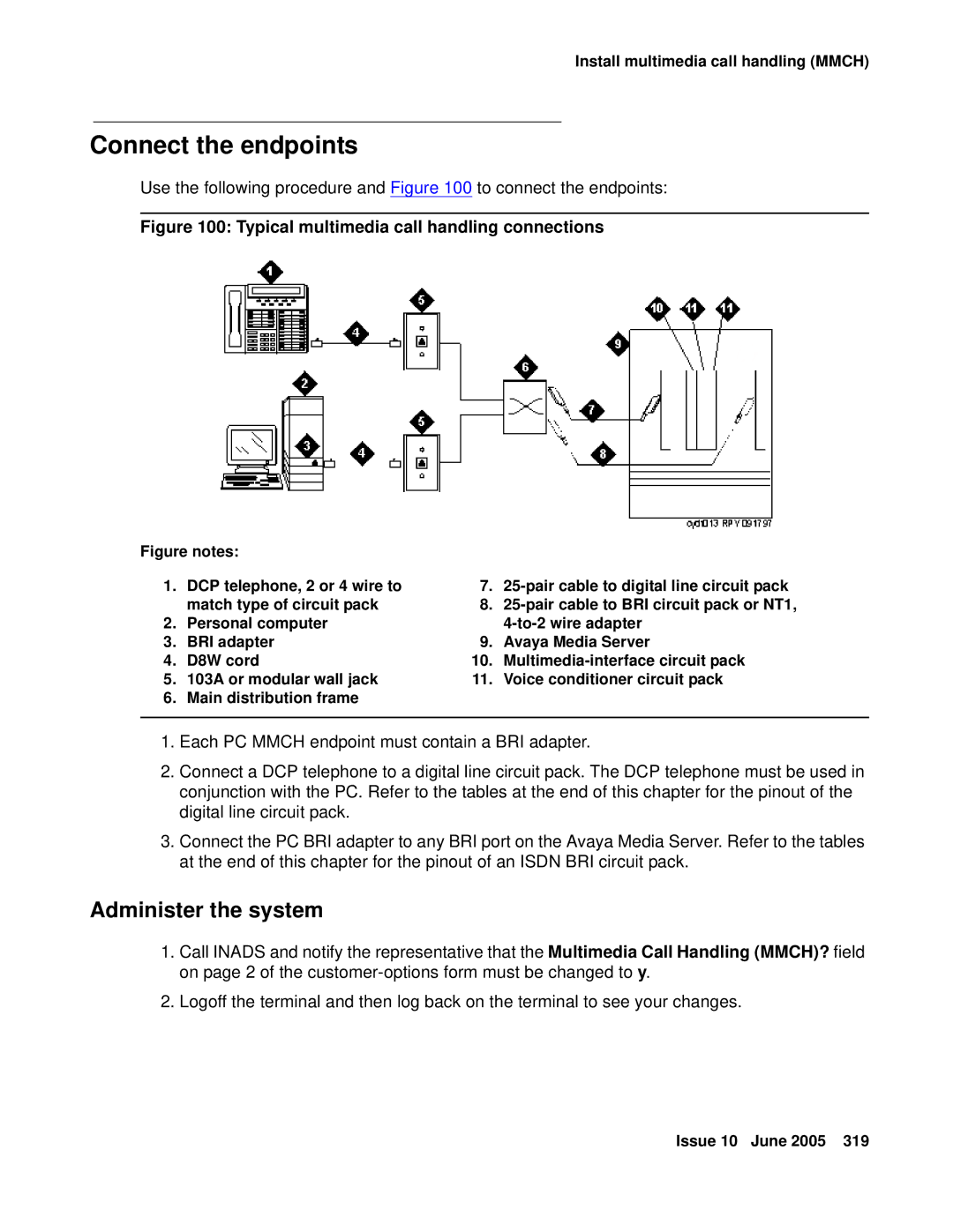 Avaya CMC1 manual Connect the endpoints, Administer the system 