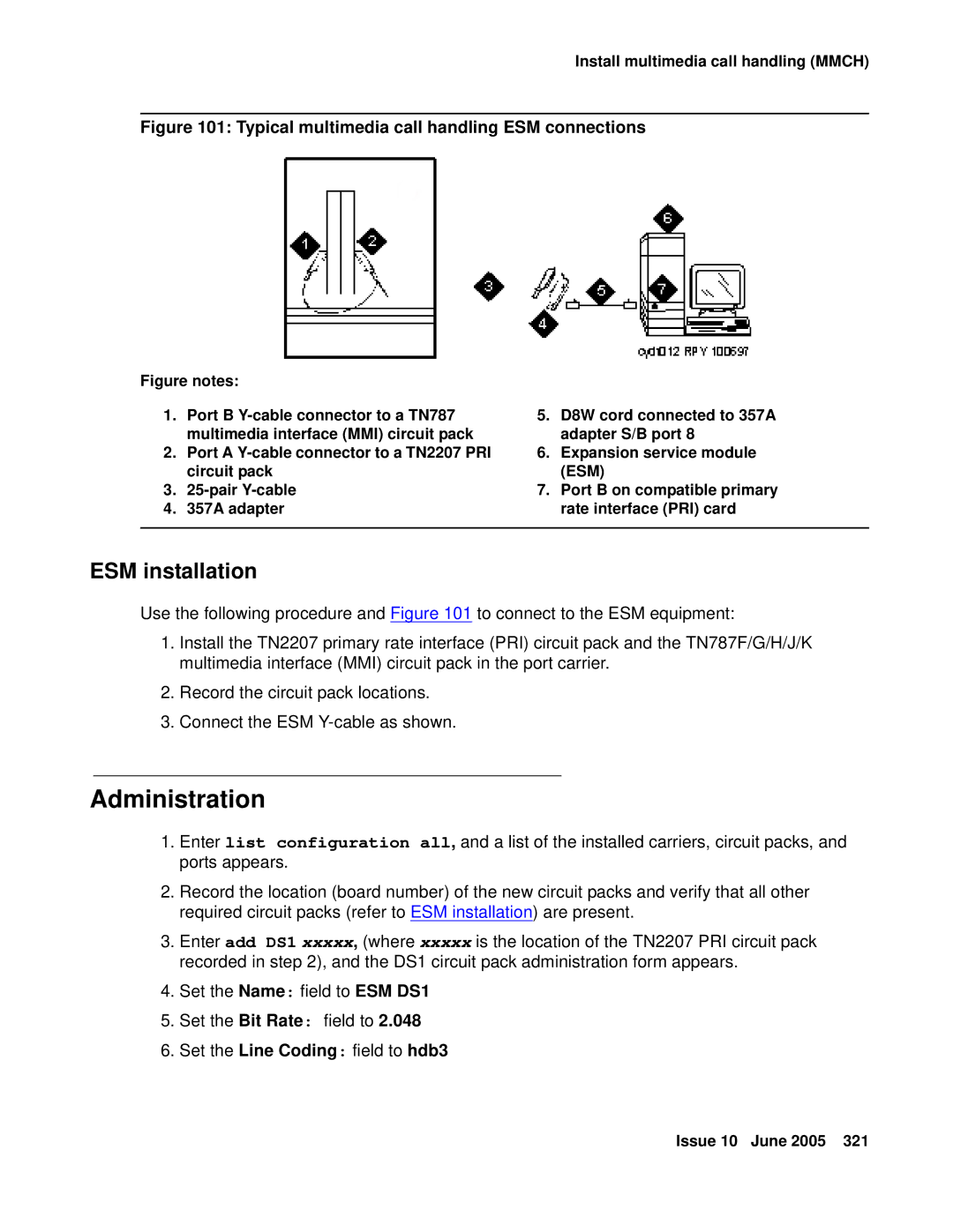 Avaya CMC1 manual Administration, ESM installation 