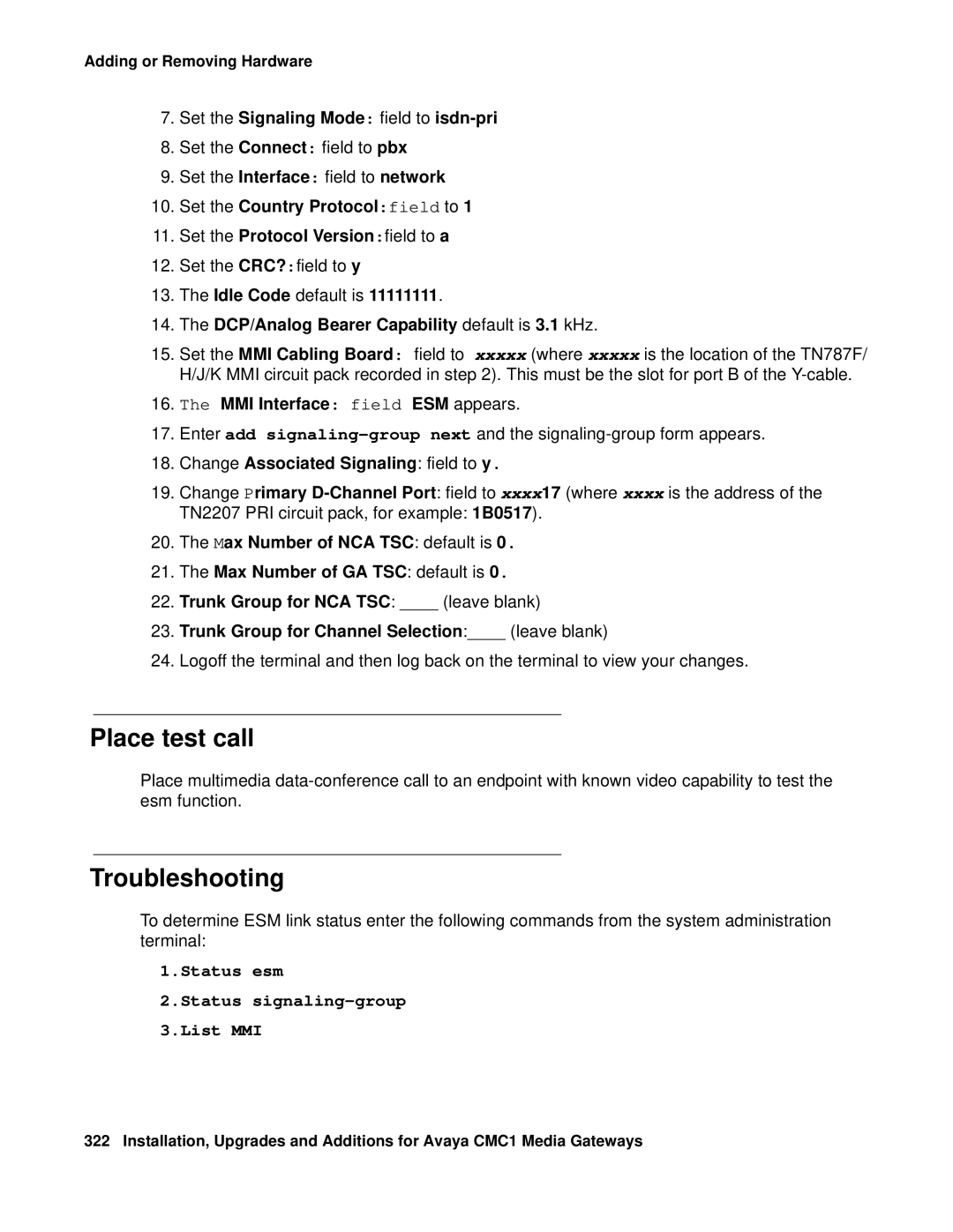 Avaya CMC1 manual Place test call, Troubleshooting 