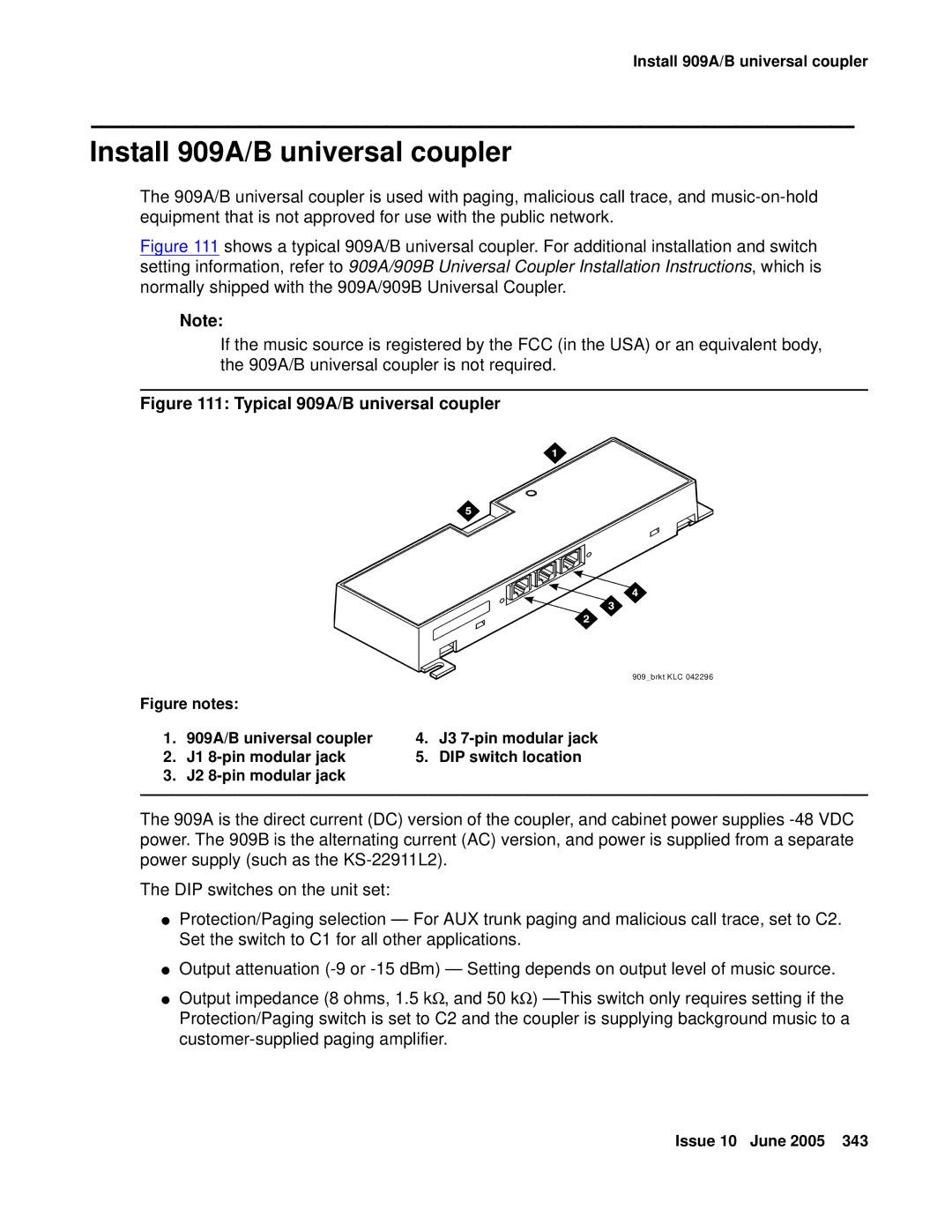 Avaya CMC1 manual Install 909A/B universal coupler, Typical 909A/B universal coupler 