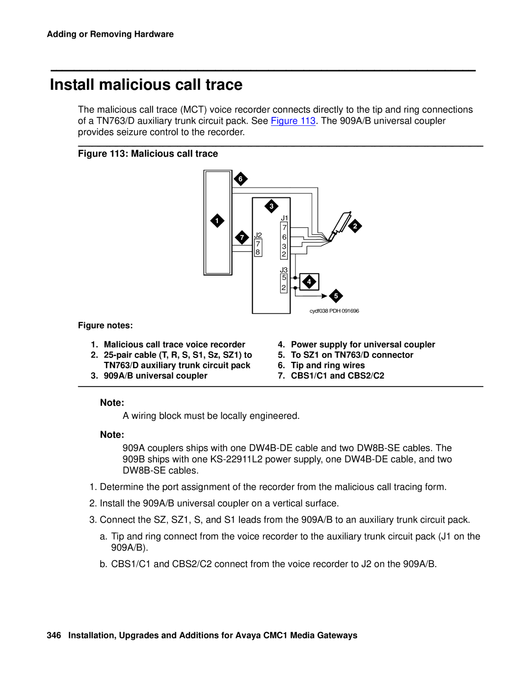 Avaya CMC1 manual Install malicious call trace, Malicious call trace 