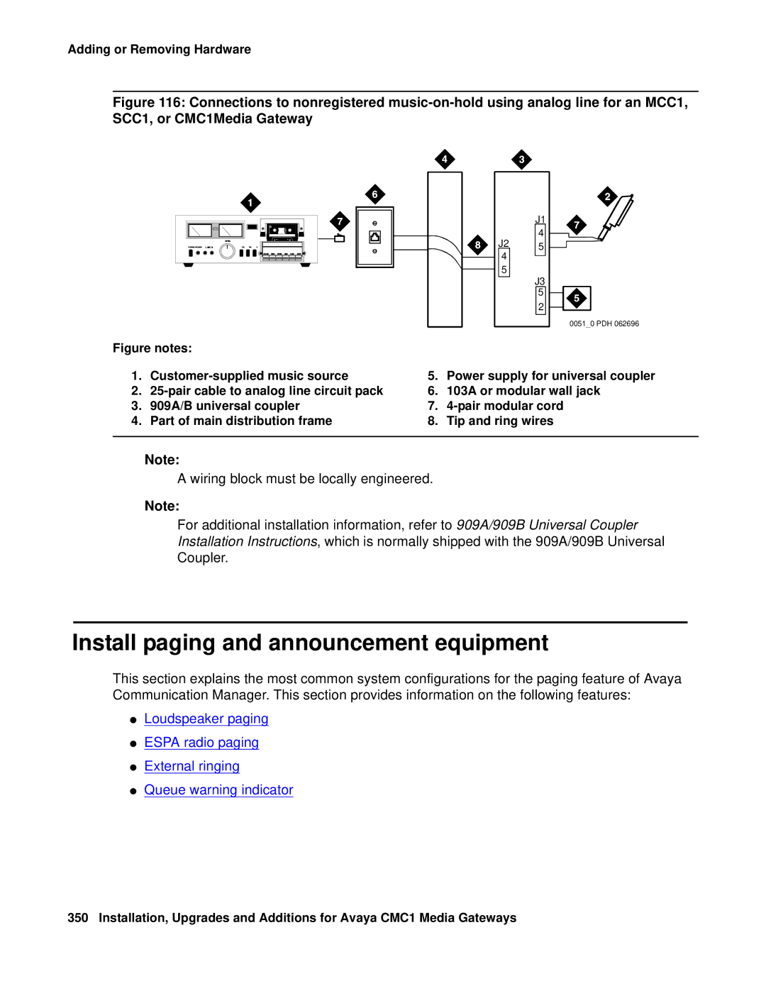 Avaya CMC1 manual Install paging and announcement equipment 