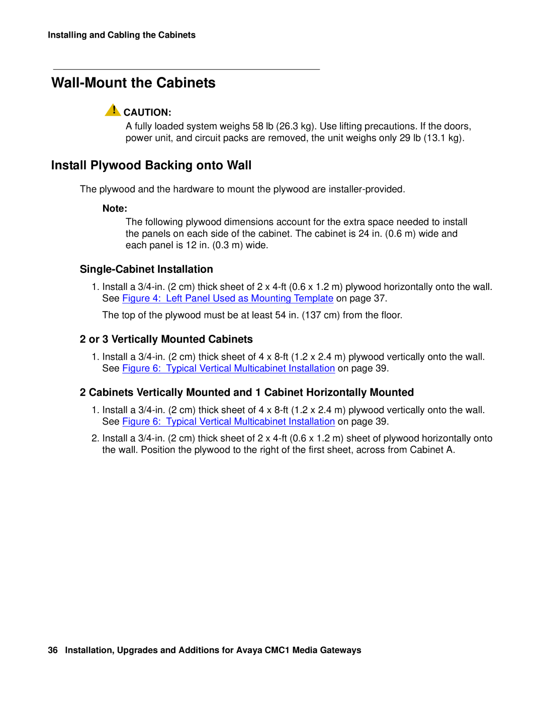 Avaya CMC1 manual Wall-Mount the Cabinets, Install Plywood Backing onto Wall, Single-Cabinet Installation 